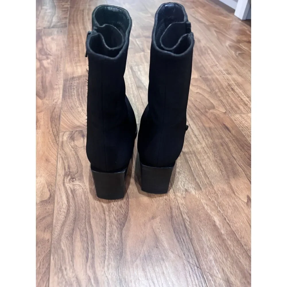 Stuart Weitzman Windy Gore-Tex Booties Black Square Toe Block Heel 9